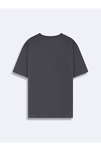 Ltb Short Sleeve Crew Neck Sıgn Printed Loose Anthracite T-Shirt