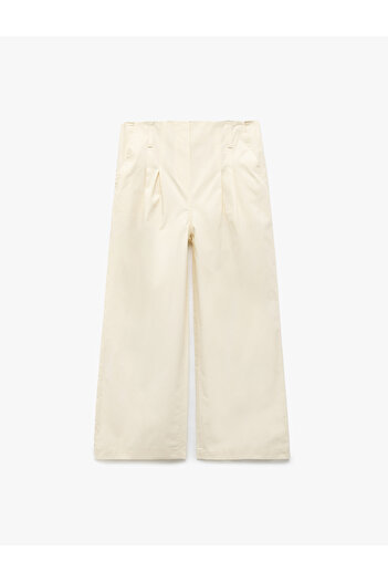 Koton Cotton Pleated Wide Leg Trousers with Pocket Detail