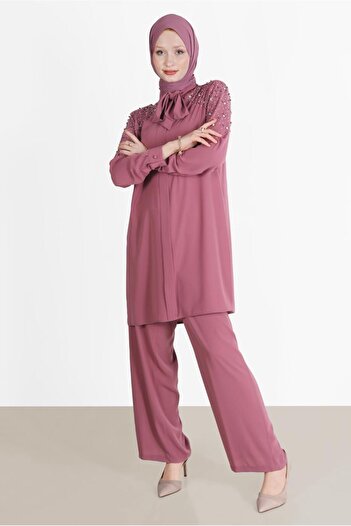 Alvina STONE COLLAR TIE DOUBLE PANT SET 42547