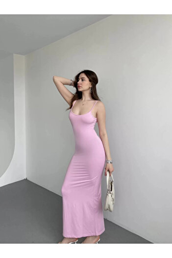hazelin Kadın Pembe Sırtı Açık Yumuşak Dokulu Elbise HZL25S-ZK13281