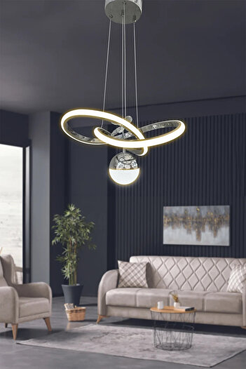 RSCOLLECTIONS Kardelen Toplu Modern Sarkıt Led Avize - 3 Renk Kumandalı Krom