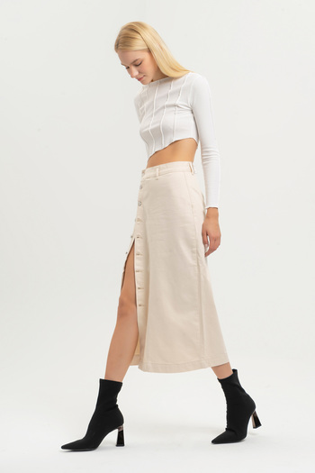 its basic Γυναικεία Raw Beige Χρώμα Tilia με κουμπί μπροστά Maxi μήκους τζιν φούστα