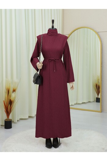 Modamorfo Padded Shoulder Lace up Wrap Dress - Burgundy