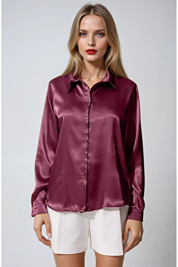 hazelin Women's Plum Light Draped Satin Surface Shirt Hzl22W-Bd139641
