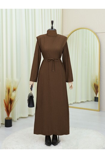 Modamorfo Lace-Up Wrap Dress with Padded Shoulders - Brown