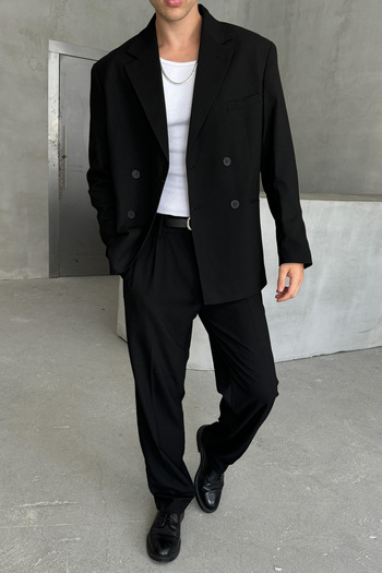 HYMAN Men's Oversize Double Breasted Comfortable Suit
