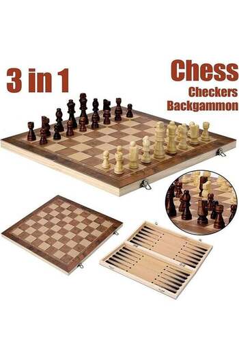 Yelajoy Wooden Chess Set 15x15 inch, 3-in-1 Chess Board Games,Portable,durable and stable,for Adults &Kids
