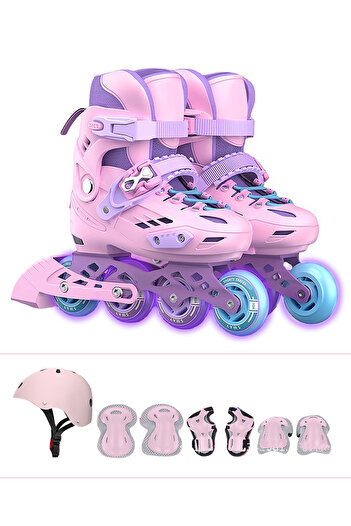 Ma Baby Kids Adjustable Inline Skate Roller Skates with Light Up Wheels Adjustable Inline Skates-S(27-32)