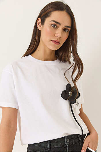 Bianco Lucci Tricou din bumbac pentru femei cu mânecă scurtă și accesorii 60602041