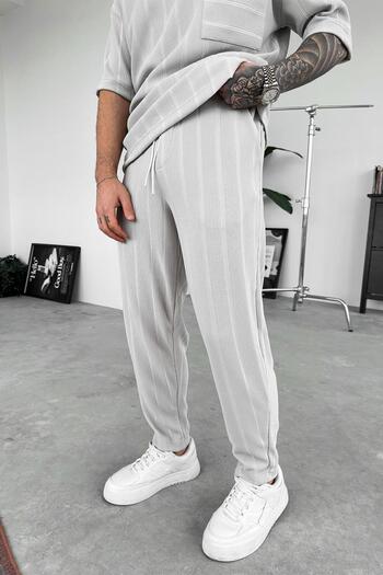 HAFKAGİYİM Gray Stripe Detail Woven Regular Trousers