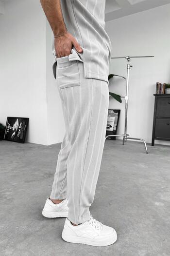 HAFKAGİYİM Gray Stripe Detail Woven Regular Trousers