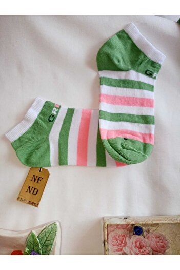 ENEFENDİ Seamless Booties Socks Soft Cotton Short Booties Patterned Women's Socks 36-40 One Piece Green White