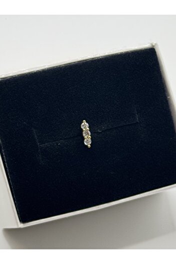 alysa jewelry cerrahi çelik üç taşlı piercing zirkon taşlı parlak