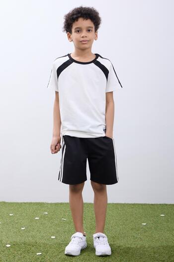 Perendi Boy's Shorts Suit - Ecru T-Shirt & Black Shorts Summer Combination