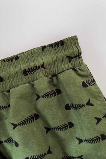 AYYILDIZ 845 Men's Green Fish Patterned Swim Shorts