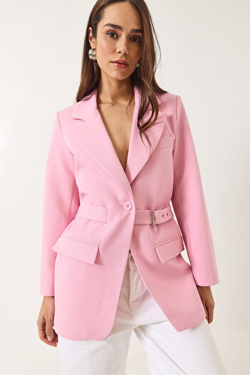 Bianco Lucci Kadın Kemer Detaylı Astarlı Blazer Ceket 8132 60283134