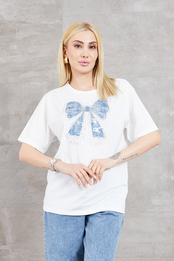 DPARİS Stoned Bow Printed T-Shirt