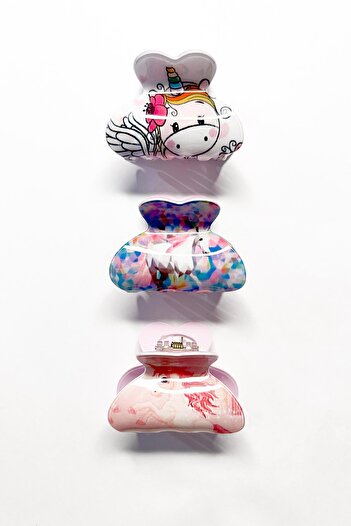 New Obsessions 3-Piece Medium Size Unicorn Patterned Acetate Hairpin