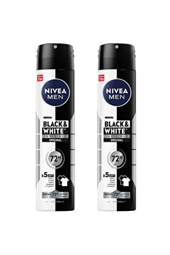 NIVEA MEN Black & White Invisible Original, Antiperspirant for Men, Spray 200ml, Pack of 2