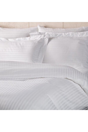 Kotonia Home 3-piece Hotel bed linen, 1 person, 100% cotton, Damask, thin stripes, White