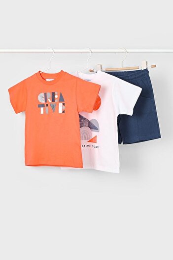 MAYORAL Boy's Geometric Patterned 3-Piece Shorts Set, Ages 4-8, Orange