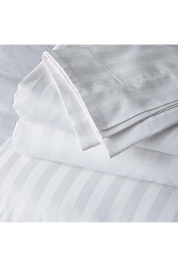 Kotonia Home 5-piece set 4-piece bed linen Hotel XXL & winter duvet, Damask, wide stripes, White