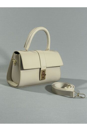 RumyaCollection Women's Mini Cross Strap Buckle Closure Hand and Shoulder Bag Cream