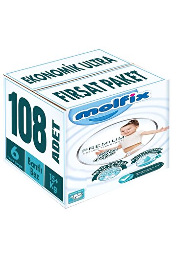 Molfix Premium 15 kg Economic Ultra Deal - 108 Pieces Baby Diapers, Extra Large Size