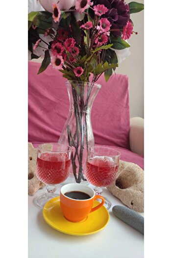 ORTAKÖY CENNETİ Rose Glass Leg Goblet Coffee Side. 175 Cc Volume. 12 cm Height. 7 cm Mouth Width