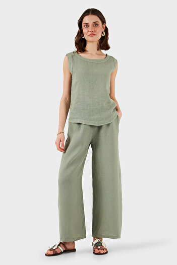 Via Dante Regular Fit Yuvarlak Yaka Oval Kesim Keten Top TOP 6251544
