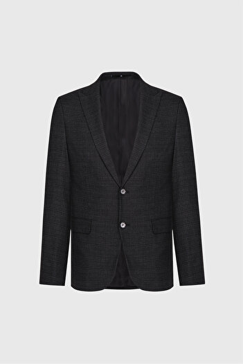 ALTINYILDIZ CLASSICS Men's Black-Grey Slim Fit Slim Fit Swallow Collar Patterned Double Trousers Suit