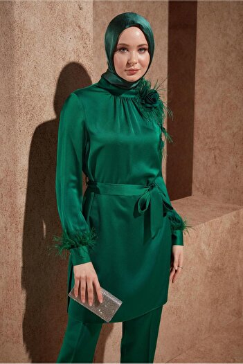 Alvina Belted and Feather Detailed Trousers Set - 30432