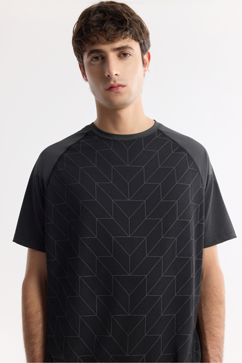 Avva Men's Regular Fit Black Crew Neck Patterned Technical Fabric T-Shirt A51Y1160