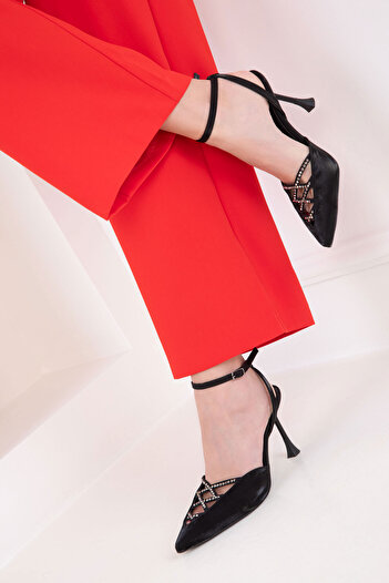 SOHO Black Satin Women's Classic Heeled Shoes 20460