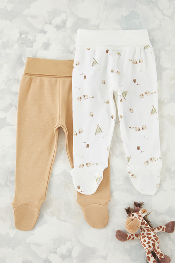 TRENDYOLKIDS Ecru-Camel 2-Piece Baby Boy 100% Cotton Animal Printed Knitted Trousers Tkdss25Pl00012