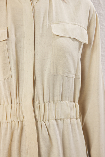 Trendyol Modest Beige Linen Content Woven Dress Tctss25Eb00123