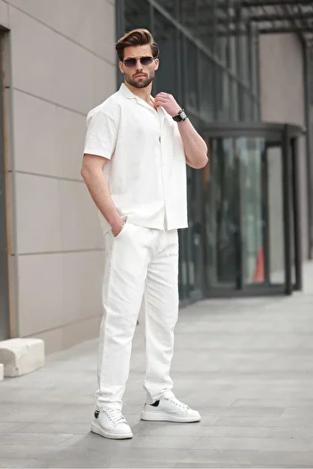 Madmext Ecru over Fit Men's Shirt Suit E7303