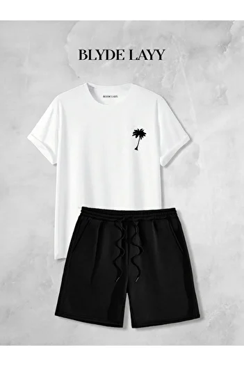 BLYDE LAYY Unisex Palm Printed Shorts-T-Shirt Set