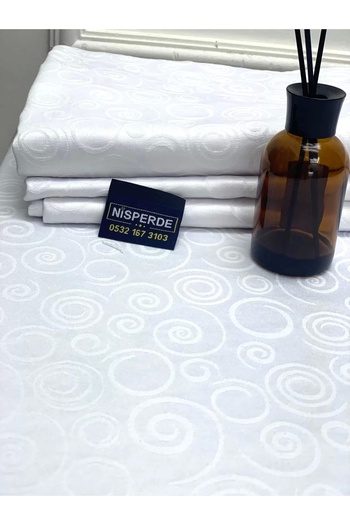 NİVEMESHOME Nivemeshome 140X160 White Circle Symbol Stain Resistant Table Cloth