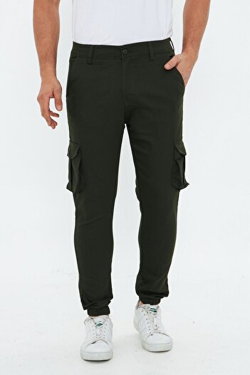 Oyga Men's Khaki Slim Fit Side Pockets Elasticated Waistband Elasticized Legs Stretchy Fabric Men's Cargo Pants