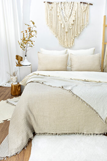 YASEMİNİNEVİ Muslin Bedspread Pique (200X230Cm) + 2 Pillowcases