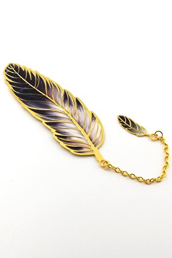 Solfera Black Feather Quill Reader Vintage Metal Bookmark Book Mark with Chain Ay031