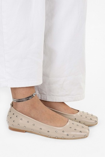 Shoeberry Women's Zoe Ecru Trock Blunt Toe Ballerinas