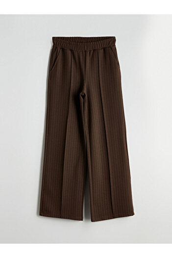 LC Waikiki Lcw Modest Beige Striped Women's Trousers with Elastic Waist
