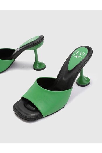 İLVİ Yaneva Genuine Leather Women's Green Heeled Slippers