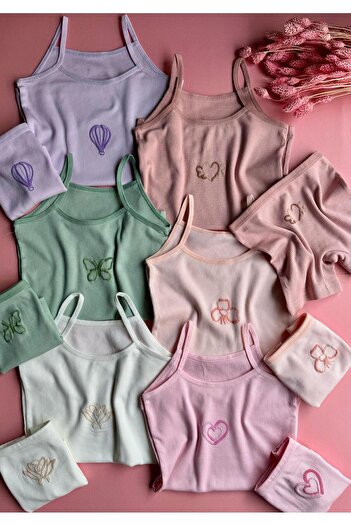 VicTroy Girls' 5 Pieces, Your Most Valuable Modal Fabric Embroidered Undershirt and Shorts Set
