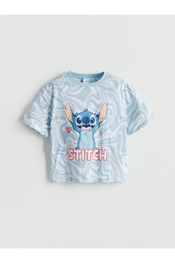 LC Waikiki LCW Kids Beyaz Bisiklet Yaka Stitch Baskılı Kız Çocuk Şortlu Pijama Takımı