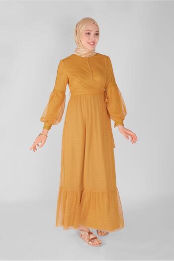 Alvina Buttoned Buttoned Tulle Dress 41405