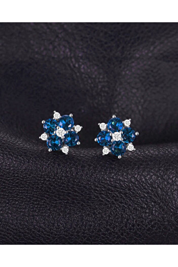 Brezza Lusso Jewelry Safir Taşlı Elegant Stylish Night Kadın Gümüş Küpe