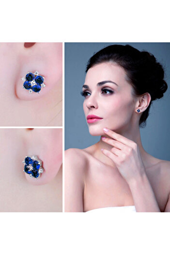 Brezza Lusso Jewelry Safir Taşlı Elegant Stylish Night Kadın Gümüş Küpe